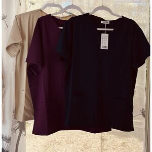 Medpia Scrub Top Med Lot of 3 NWT Navy Purple Beige Stretch Pockets CNA Nurse